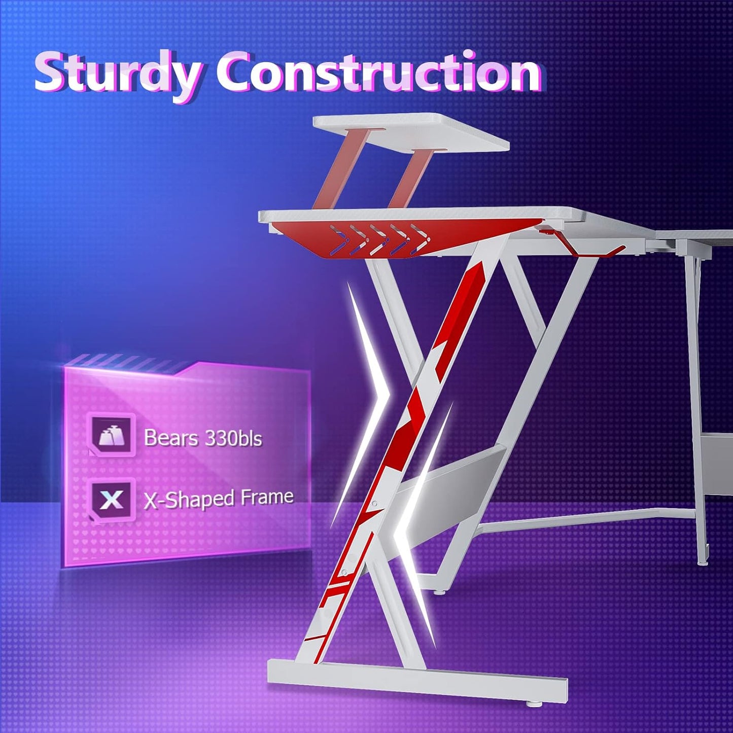 L Shaped Gaming Desk with Carbon Fiber Surface