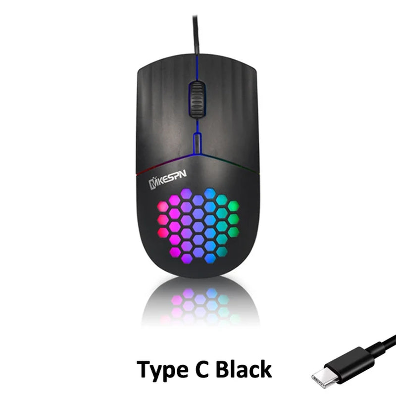 Wired RGB Backlit Honeycomb Shell Gaming Mouse